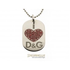 D&G collana Proud piastra acciaio e cuore swarovsky rossi DJ0637 new